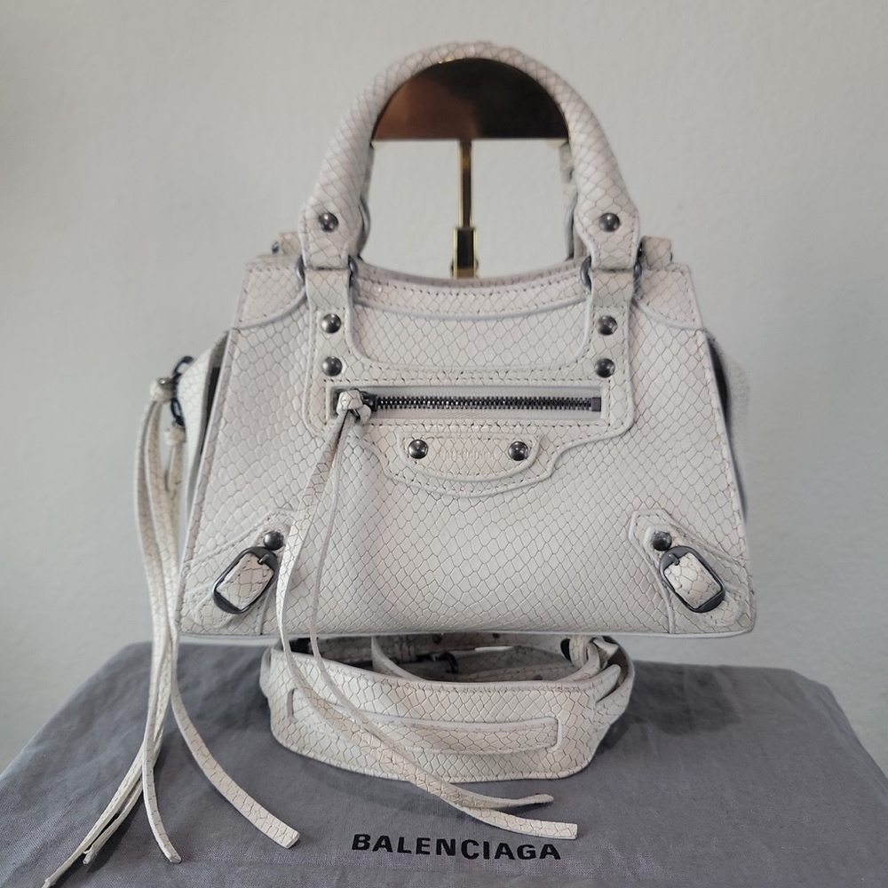 BALENCIAGA Neo Classic City Mini bag in white python-embossed calfskin